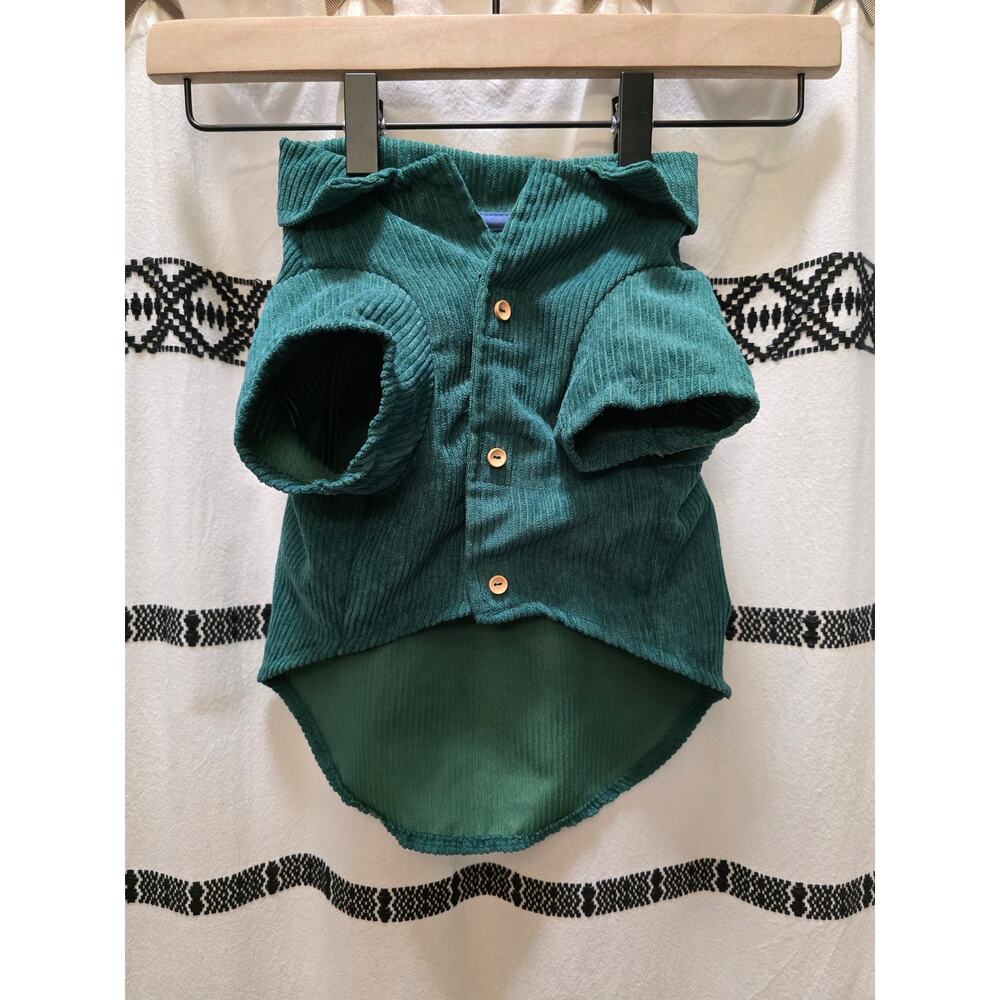 Pet Dog Cat Corduroy Button Up Shirt Green Size Memium